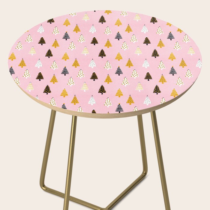Christmas Trees Modern Pink Pattern #pinkchristmas #christmaspattern Side Table Gallery Image 2