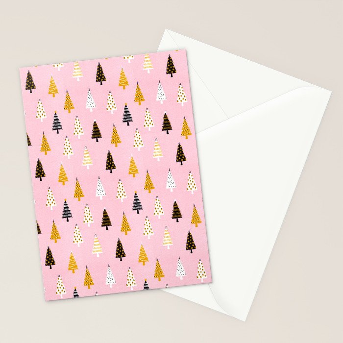 Christmas Trees Modern Pink Pattern #pinkchristmas #christmaspattern Stationery Card Gallery Image 2