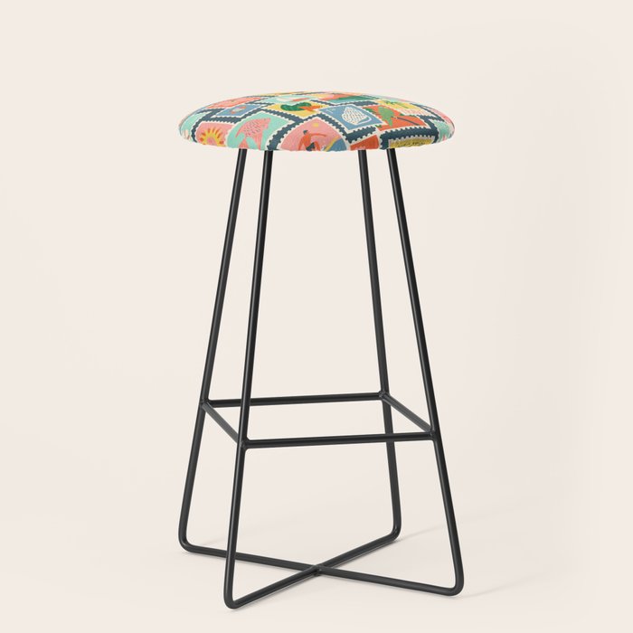 Summer travel postage stamp sticker pattern Stool Gallery Image 1