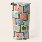 Summer travel postage stamp sticker pattern Travel Mug Gallery Image 3