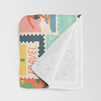 Summer travel postage stamp sticker pattern Throw Blanket Gallery Image 3