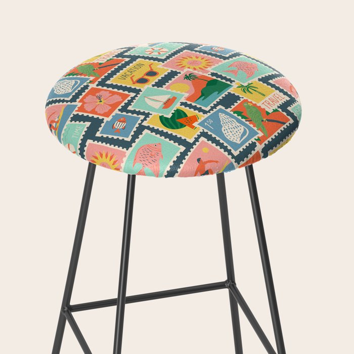 Summer travel postage stamp sticker pattern Stool Gallery Image 2