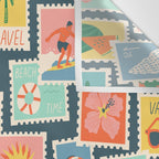 Summer travel postage stamp sticker pattern Wall Tapestry Gallery Image 3
