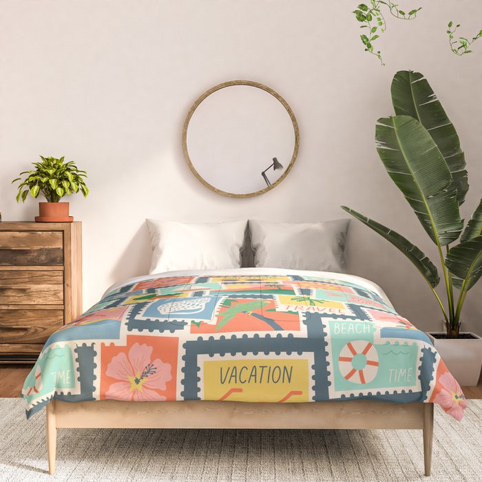 Summer travel postage stamp sticker pattern Comforter Gallery Image 3