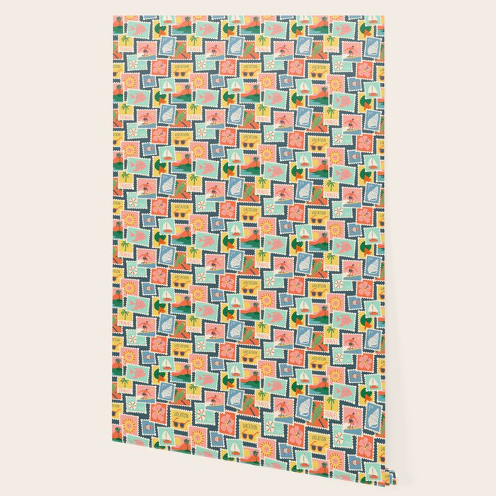 Summer travel postage stamp sticker pattern Wallpaper Gallery Image 2