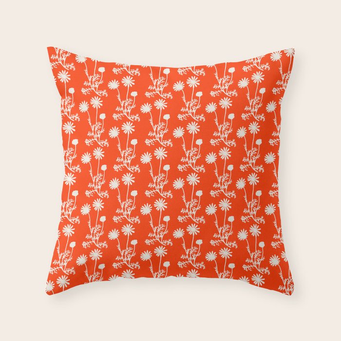 Wild Daisies Petite Floral Botanical Pattern in Vibrant Orange Throw Pillow Gallery Image 6
