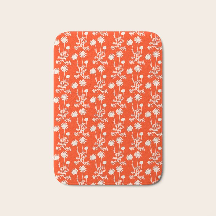 Wild Daisies Petite Floral Botanical Pattern in Vibrant Orange Bath Mat Gallery Image 1