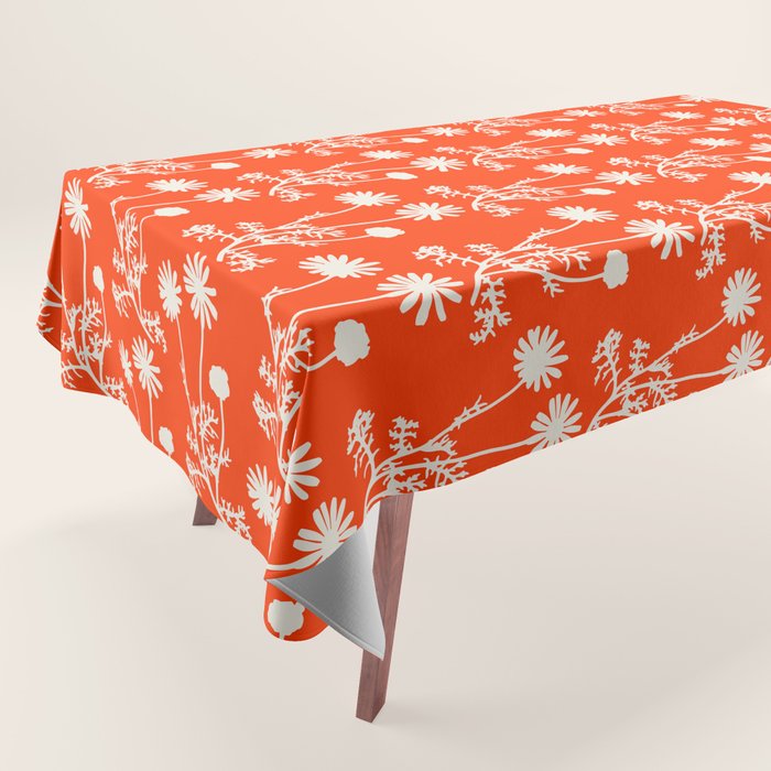 Wild Daisies Petite Floral Botanical Pattern in Vibrant Orange Tablecloth Gallery Image 1