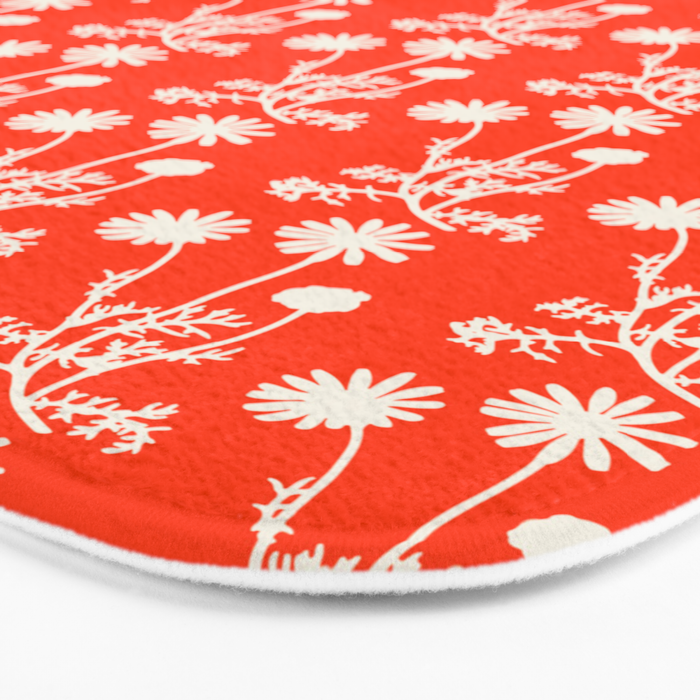 Wild Daisies Petite Floral Botanical Pattern in Vibrant Orange Bath Mat Gallery Image 3