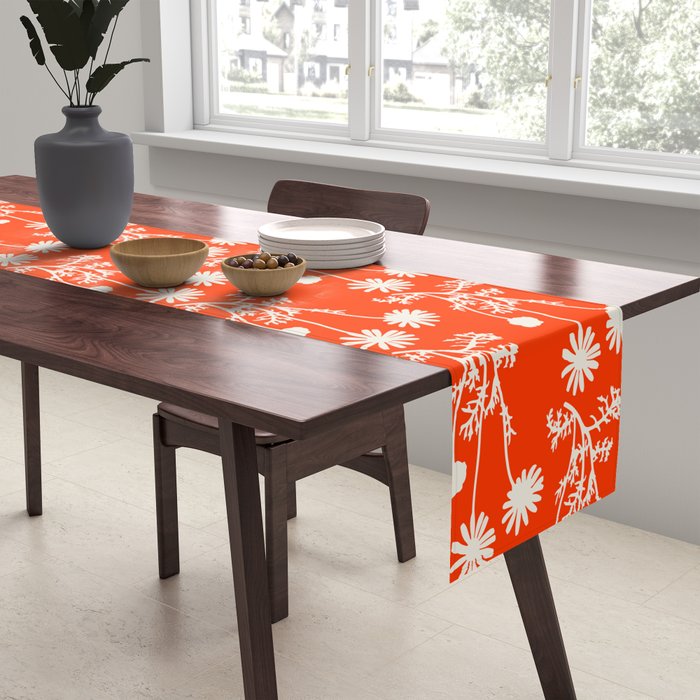 Wild Daisies Petite Floral Botanical Pattern in Vibrant Orange Table Runner Gallery Image 2