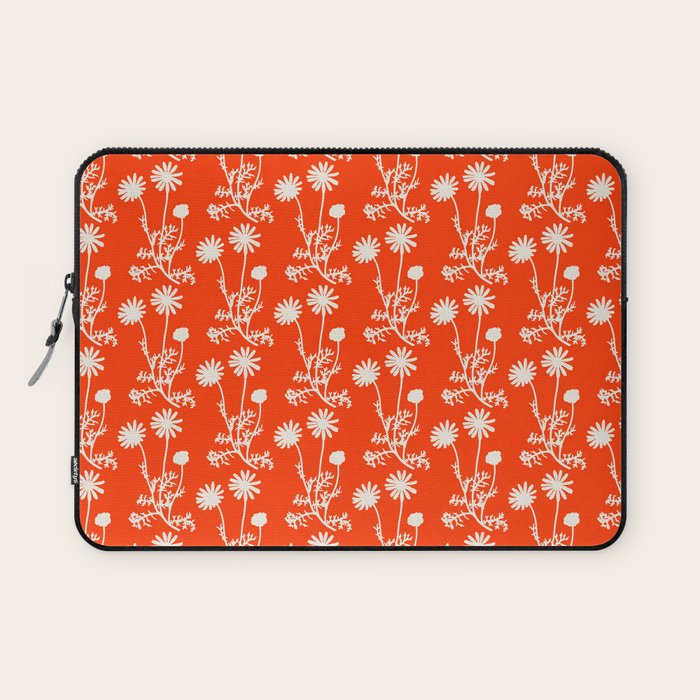 Wild Daisies Petite Floral Botanical Pattern in Vibrant Orange Laptop Sleeve Gallery Image 1