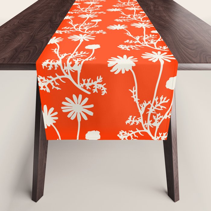 Wild Daisies Petite Floral Botanical Pattern in Vibrant Orange Table Runner Gallery Image 1