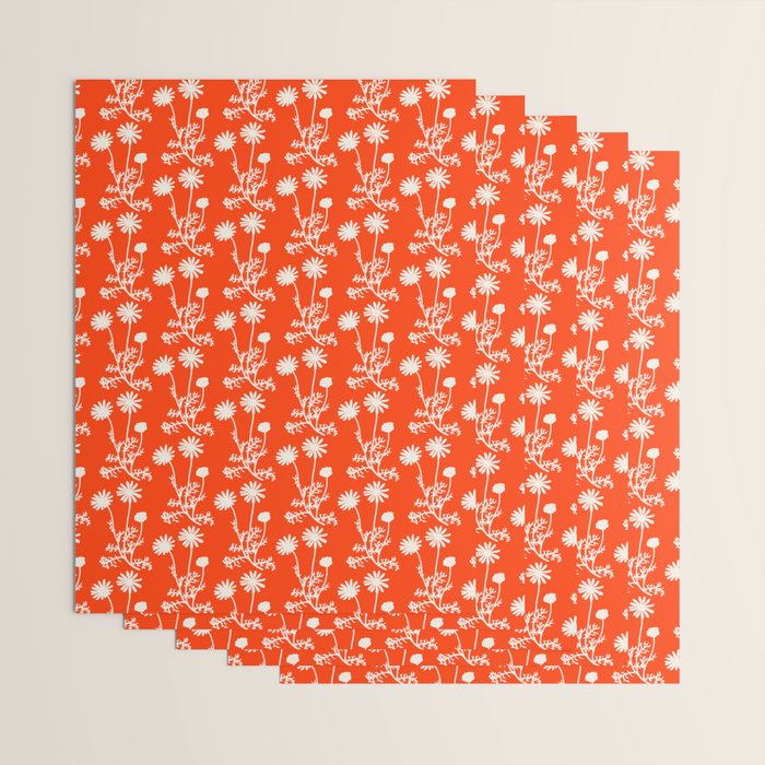 Wild Daisies Petite Floral Botanical Pattern in Vibrant Orange Wrapping Paper Gallery Image 3