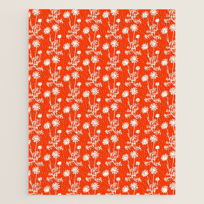 Wild Daisies Petite Floral Botanical Pattern in Vibrant Orange Jigsaw Puzzle Gallery Image 1