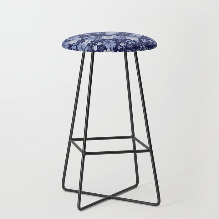 Light Blue, Cobalt Blue, & White Floral Pattern Stool Gallery Image 1
