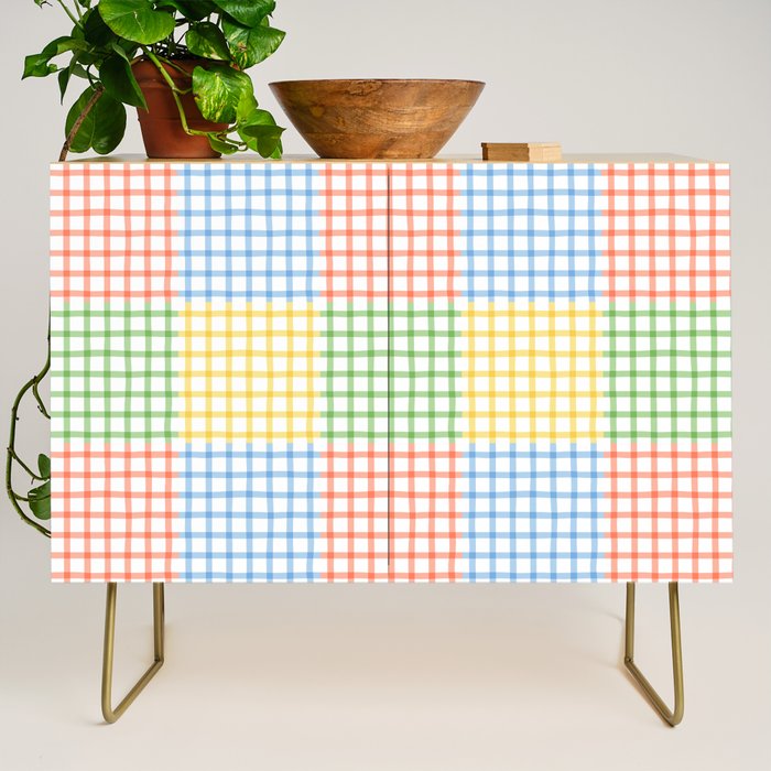 Colorful geometric gingham patchwork pattern Credenza Gallery Image 1