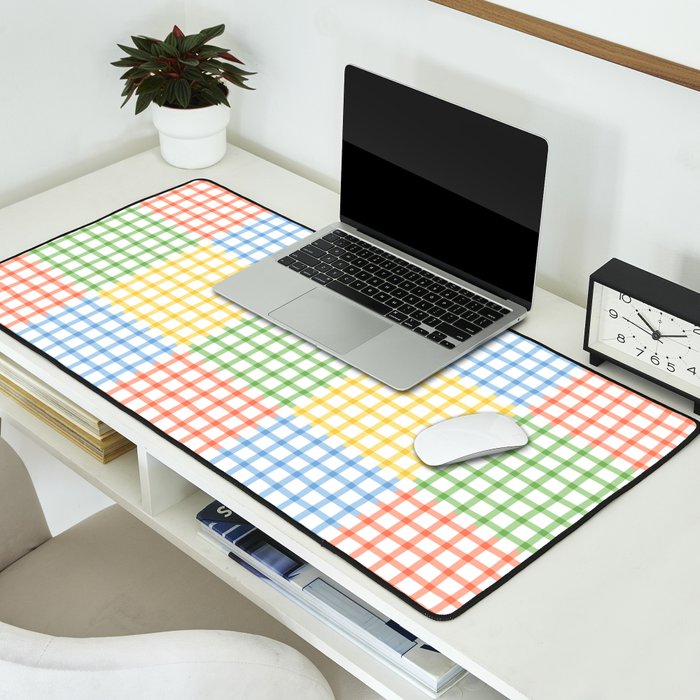 Colorful geometric gingham patchwork pattern Desk Mat Gallery Image 2
