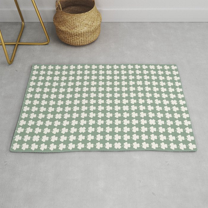 Clovers XXXVII Sage Green Botanical Pattern Rug Gallery Image 1