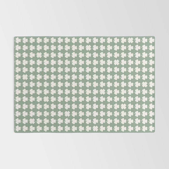 Clovers XXXVII Sage Green Botanical Pattern Rug Gallery Image 2
