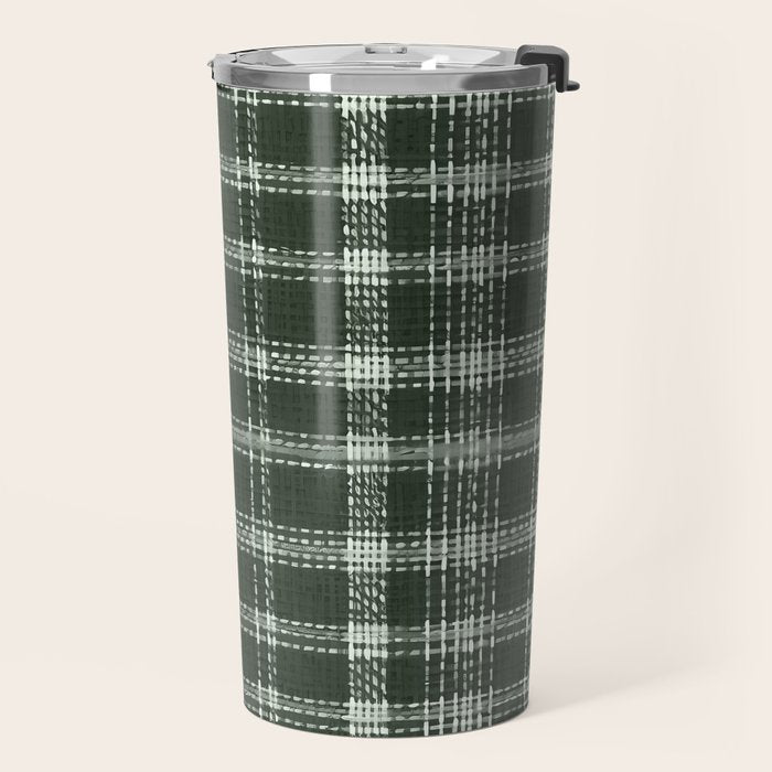 Fall Green Rustic Plaid Travel Mug Gallery Image 2