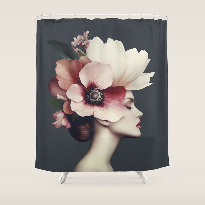 Enchanted Moody Floral Portrait Shower Curtain Gallery Image 1