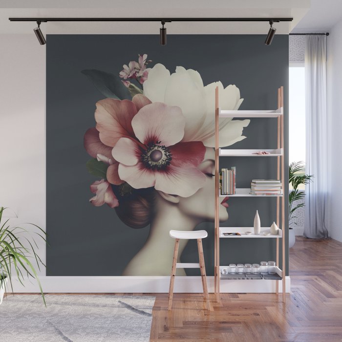 Enchanted Moody Floral Portrait Wall Mural Gallery Image 1