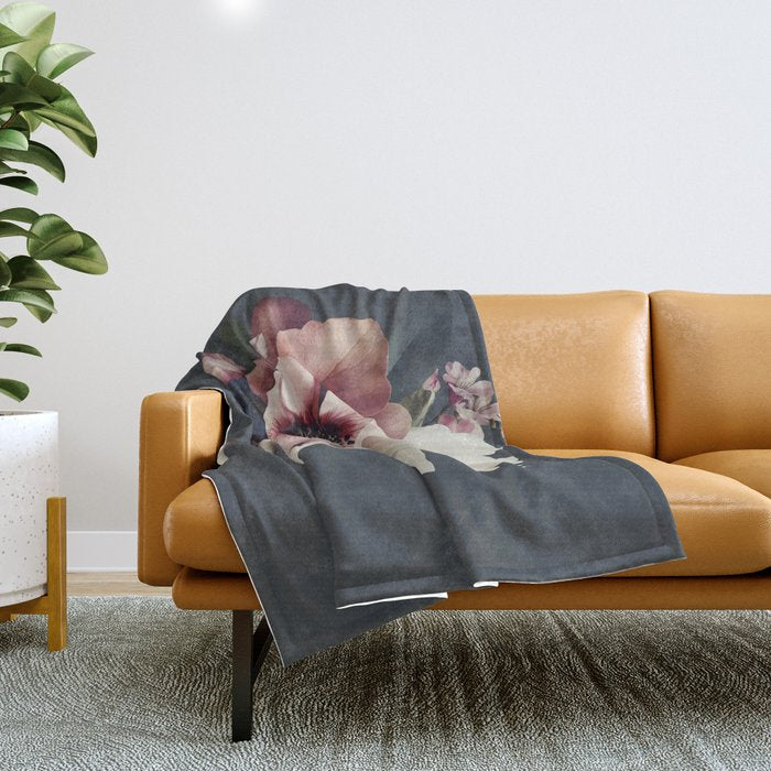 Enchanted Moody Floral Portrait Throw Blanket Gallery Image 1
