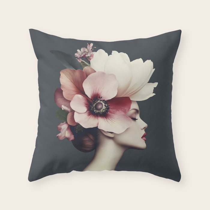 Enchanted Moody Floral Portrait Throw Pillow Gallery Image 6