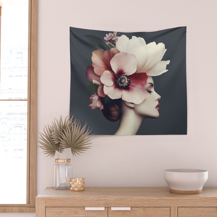 Enchanted Moody Floral Portrait Wall Tapestry Gallery Image 2