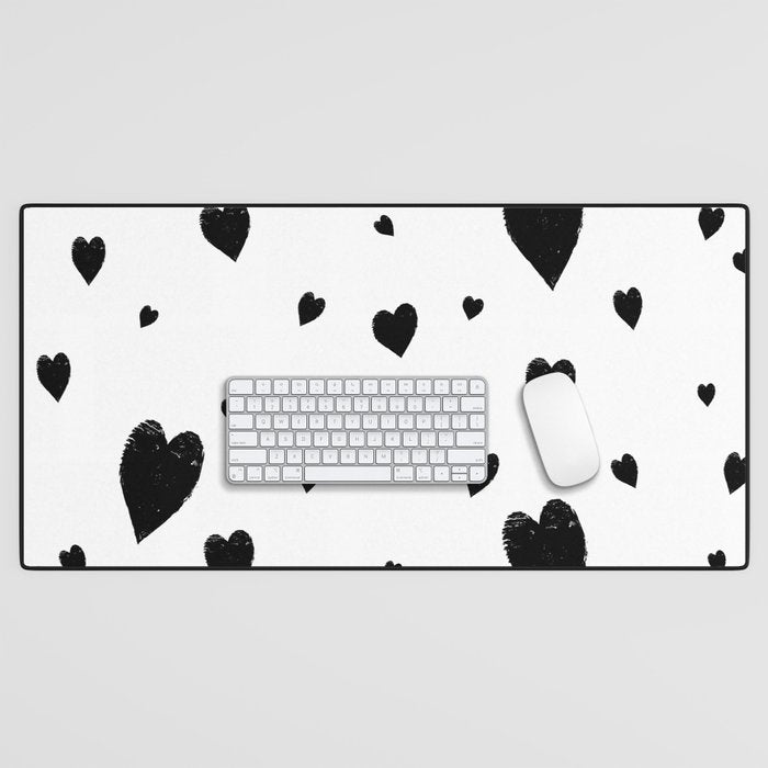 Hand-Drawn Hearts (Black & White Pattern) Desk Mat Gallery Image 1