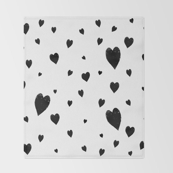 Hand-Drawn Hearts (Black & White Pattern) Throw Blanket Gallery Image 2