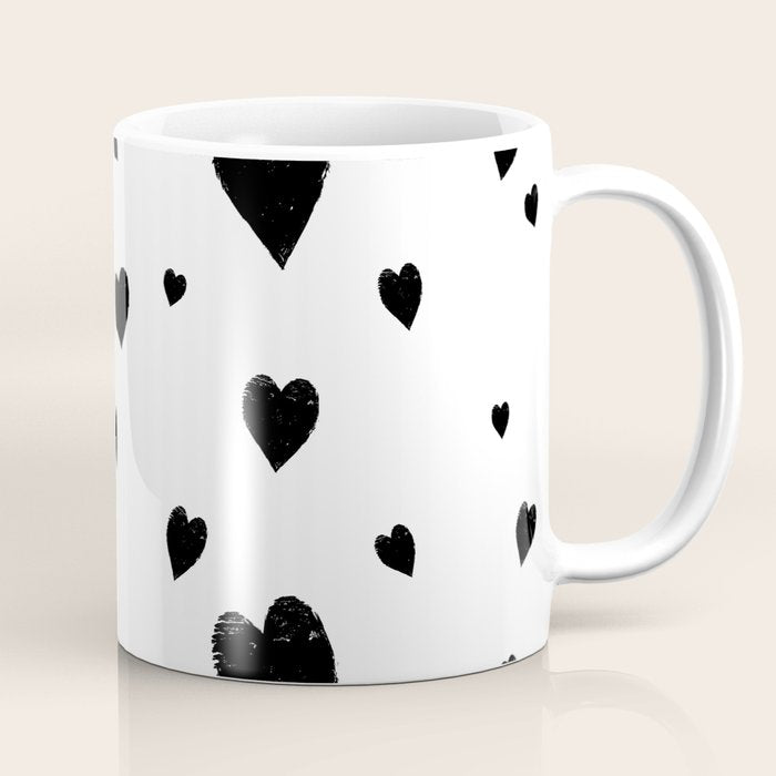 Hand-Drawn Hearts (Black & White Pattern) Coffee Mug Gallery Image 1