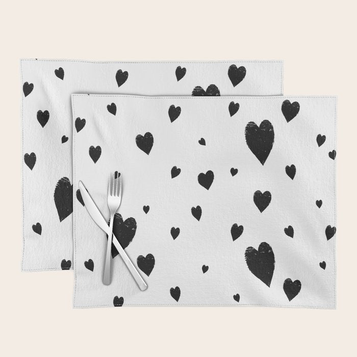 Hand-Drawn Hearts (Black & White Pattern) Placemat Gallery Image 1