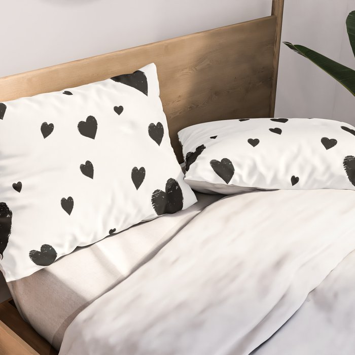 Hand-Drawn Hearts (Black & White Pattern) Pillow Sham Gallery Image 2