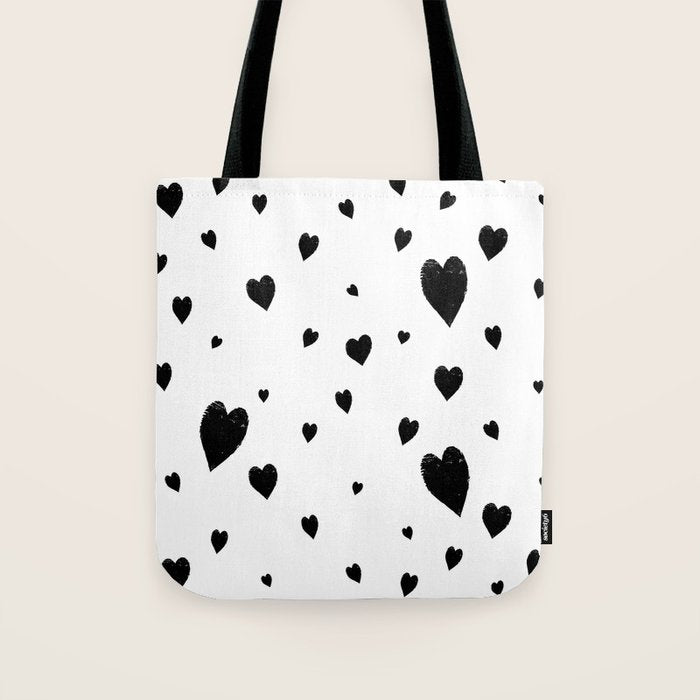 Hand-Drawn Hearts (Black & White Pattern) Tote Bag Gallery Image 1