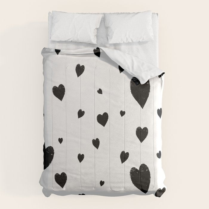 Hand-Drawn Hearts (Black & White Pattern) Comforter Gallery Image 1
