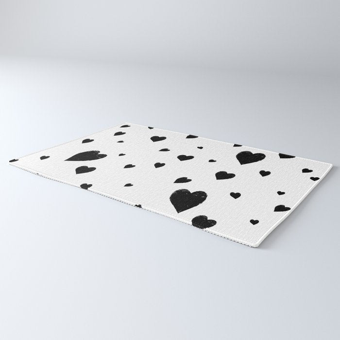 Hand-Drawn Hearts (Black & White Pattern) Rug Gallery Image 3