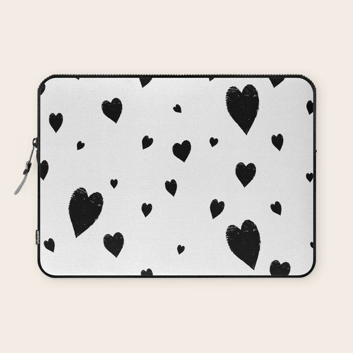 Hand-Drawn Hearts (Black & White Pattern) Laptop Sleeve Gallery Image 1