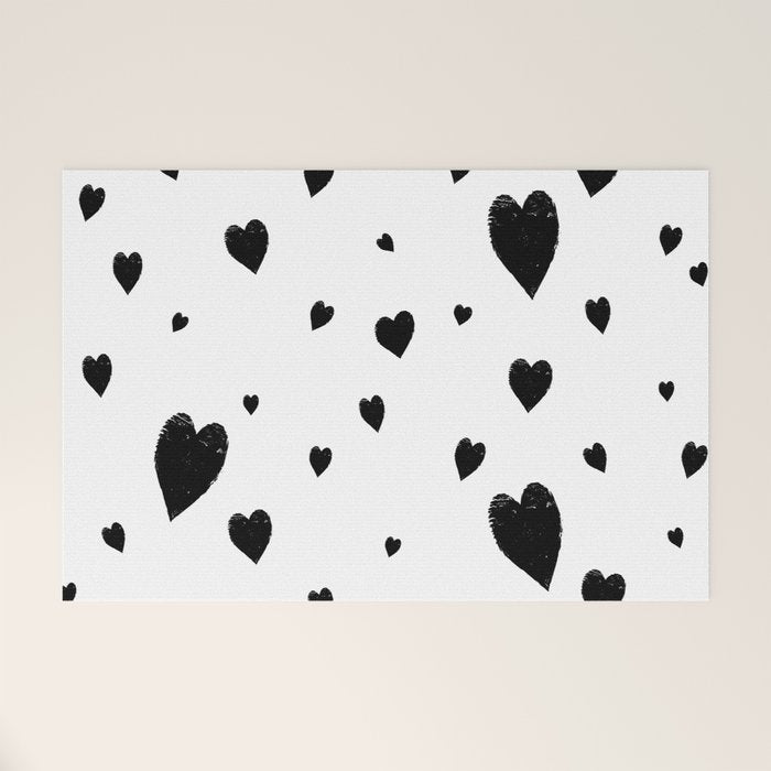 Hand-Drawn Hearts (Black & White Pattern) Welcome Mat Gallery Image 1