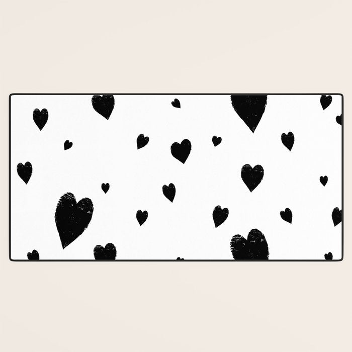 Hand-Drawn Hearts (Black & White Pattern) Desk Mat Gallery Image 3