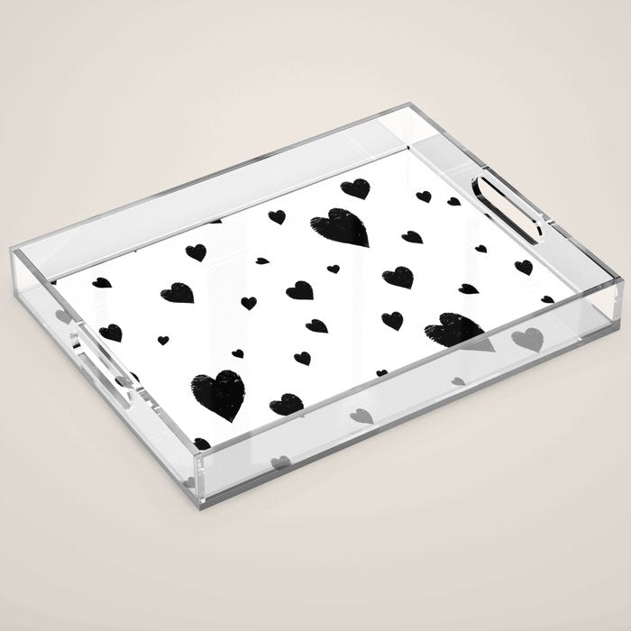 Hand-Drawn Hearts (Black & White Pattern) Acrylic Tray Gallery Image 1