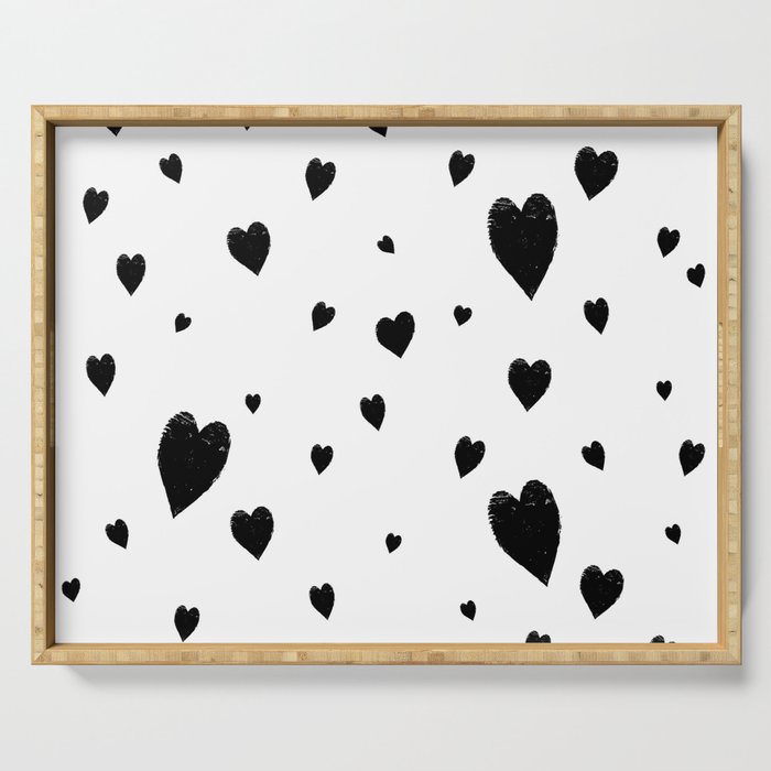 Hand-Drawn Hearts (Black & White Pattern) Serving Tray Gallery Image 1