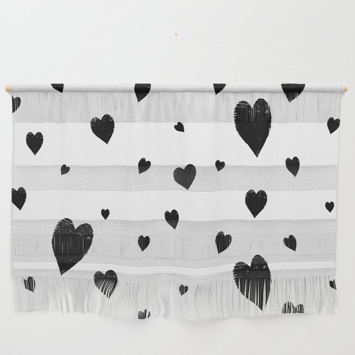 Hand-Drawn Hearts (Black & White Pattern) Wall Hanging Gallery Image 1