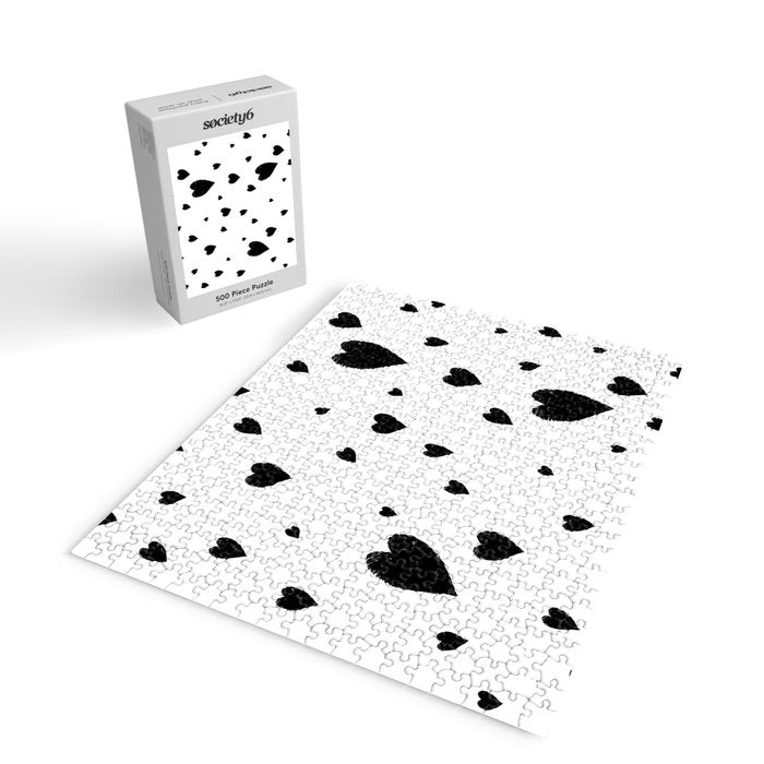 Hand-Drawn Hearts (Black & White Pattern) Jigsaw Puzzle Gallery Image 2