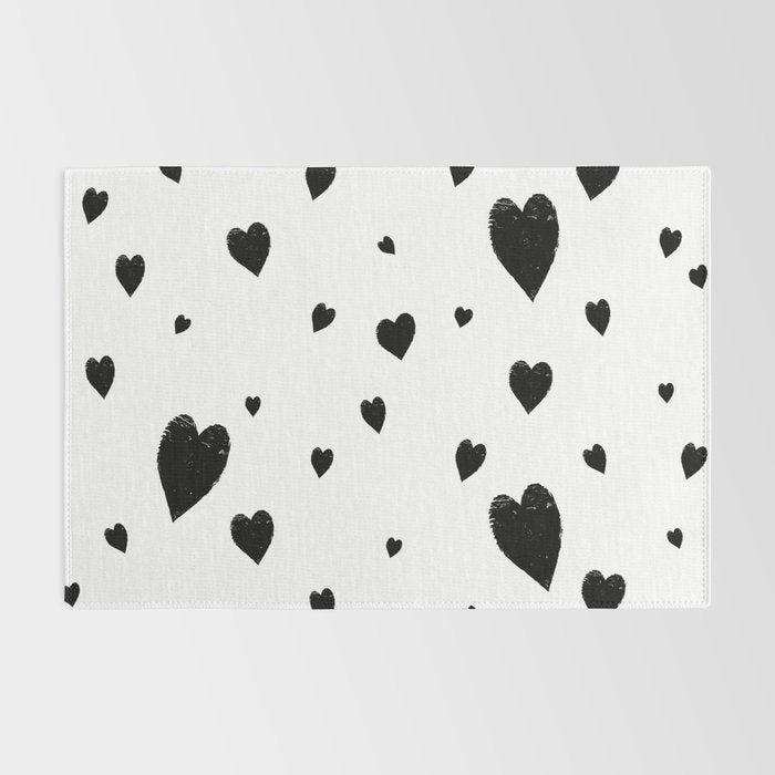 Hand-Drawn Hearts (Black & White Pattern) Rug Gallery Image 2
