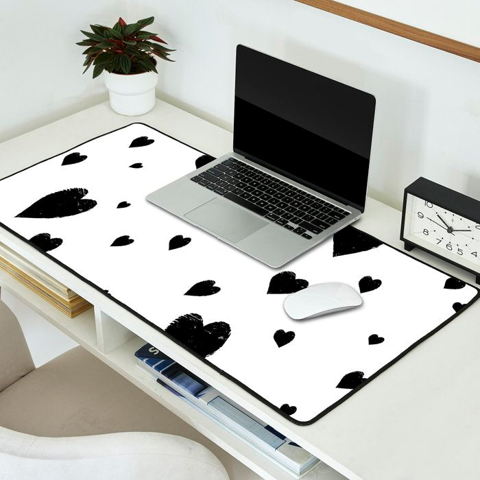 Hand-Drawn Hearts (Black & White Pattern) Desk Mat Gallery Image 2