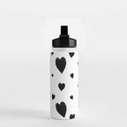 Hand-Drawn Hearts (Black & White Pattern) Water Bottle Gallery Image 2