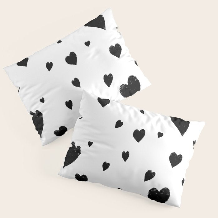 Hand-Drawn Hearts (Black & White Pattern) Pillow Sham Gallery Image 1