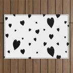 Hand-Drawn Hearts (Black & White Pattern) Outdoor Rug Gallery Image 1