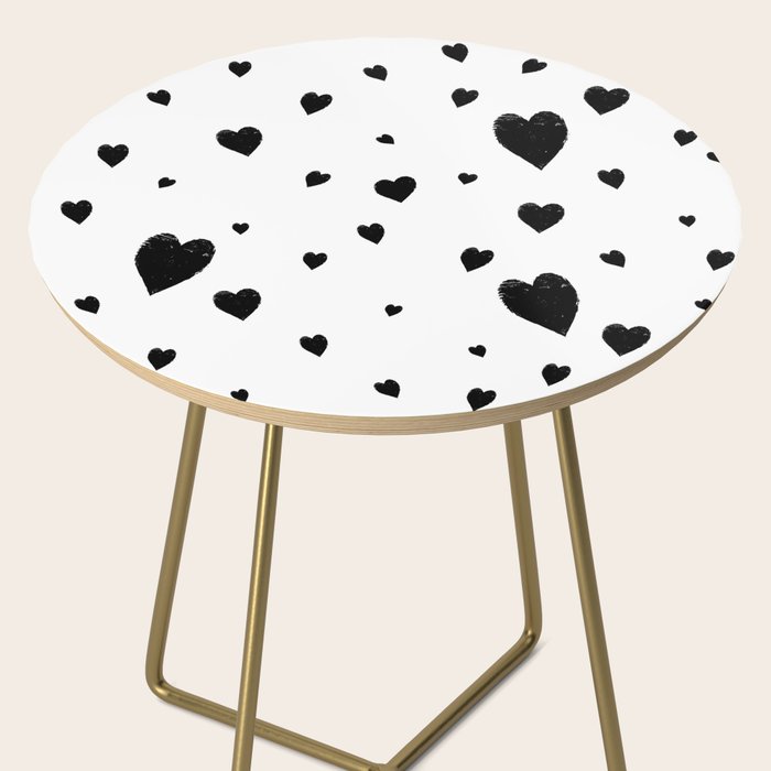Hand-Drawn Hearts (Black & White Pattern) Side Table Gallery Image 2